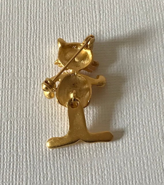 Vintage cat brooch gold cat pin, moveable cat pin… - image 6