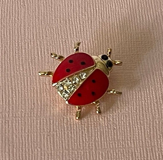 Rhinestone lady bug brooch, lady bug jewelry, beet