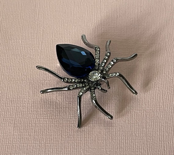 Rhinestone spider brooch, blue spider brooch, wed… - image 3