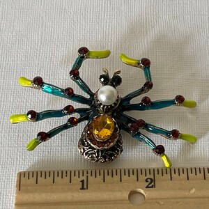 Large tarantula brooch, rhinestone spider pin, spider jewelry, wedding spider, lucky spider, blue spider pin, yellow spider, big spider pin image 5