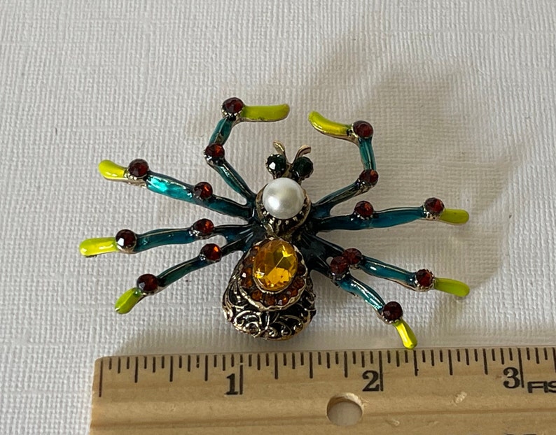Large tarantula brooch, rhinestone spider pin, spider jewelry, wedding spider, lucky spider, blue spider pin, yellow spider, big spider pin image 5