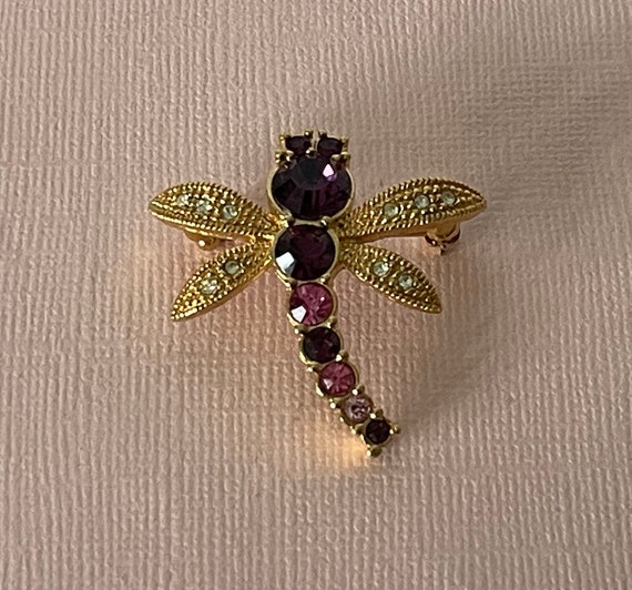Vintage dragonfly brooch, rhinestone dragonfly pin