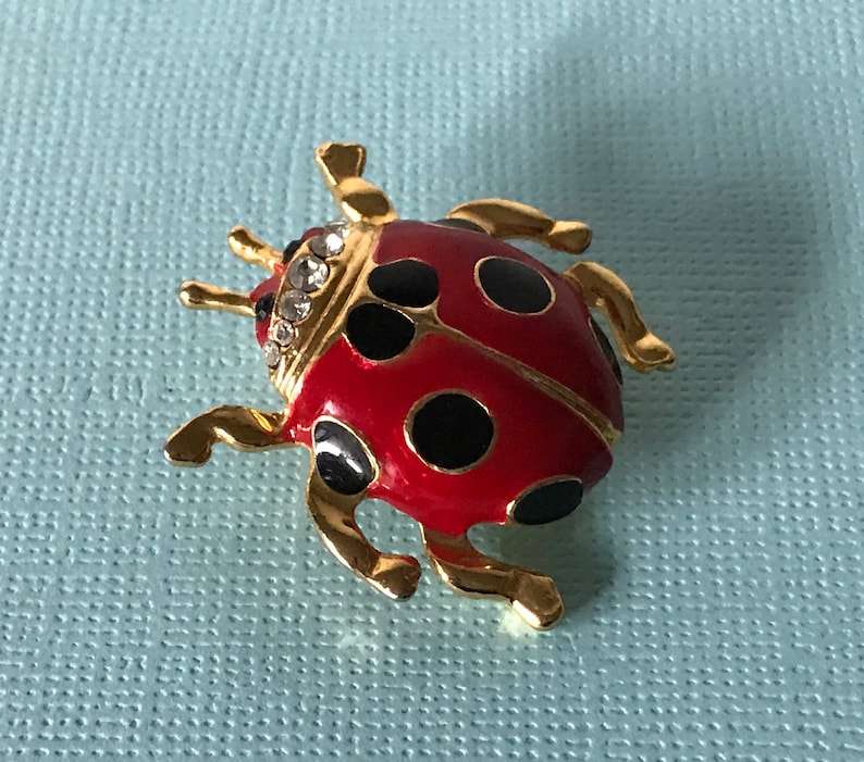 Vintage lady bug brooch, signed lady bug brooch, rhinestone lady bug pin, lady bug jewelry, ladybug pin, vintage ladybug brooch, beetle pin image 4