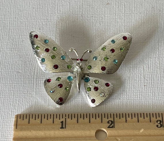 Vintage rhinestone butterfly pin, butterfly brooc… - image 5