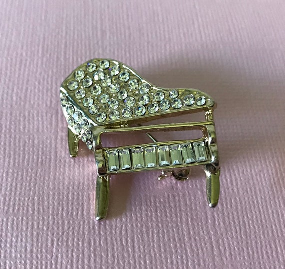 Vintage rhinestone piano pin, vintage piano brooc… - image 2