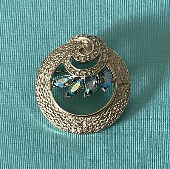 Vintage signed Kramer of New York brooch, rhinestone Kramer pin, blue rhinestone circle pin, signed Kramer, designer pins, RARE Kramer pin