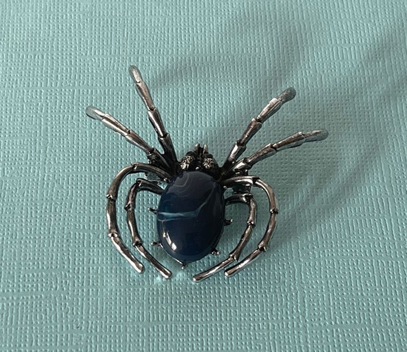 Blue spider pin, cobalt blue spider pin, silver a… - image 3