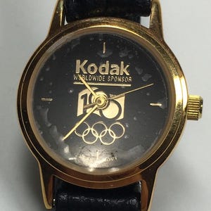 1996 KODAK Olympic Sponsor Womens Wrist Watch Leather Band Vintage Working