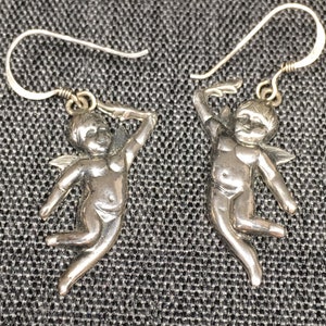 Sterling Silver Cupid Cherub Angel Pierced Earrings