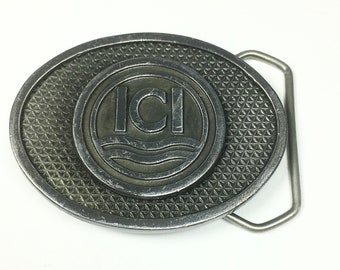 Mens Belt Buckle Vintage 90s ICI Logo Imperial Chemical Co George McWeeney