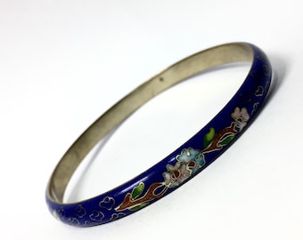 Blue,Green,Cream Small to Average Set of 4 Chinese Cloisonne Enamel Bangle Bracelets Red 1980s Classic Asian Flowered Jewelry
