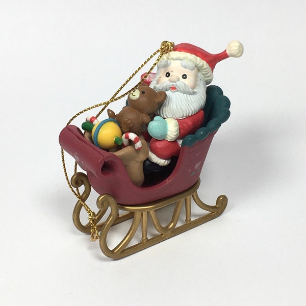 Vintage 1992 Lustre Fame Santa Claus in Sleigh Christmas