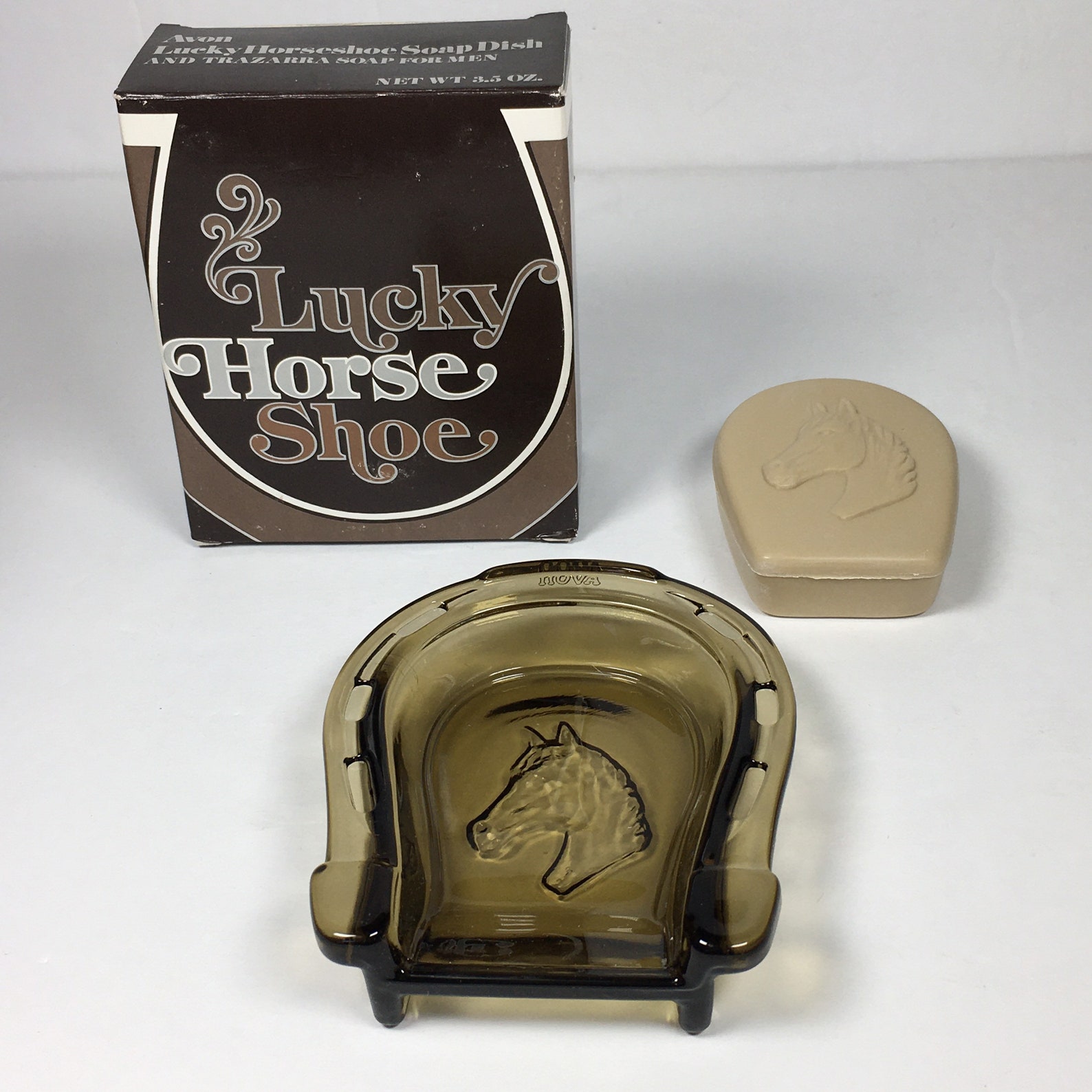 Avon Lucky Horseshoe Trazarra Soap and Glass Soap Dish Vintage Etsy.de