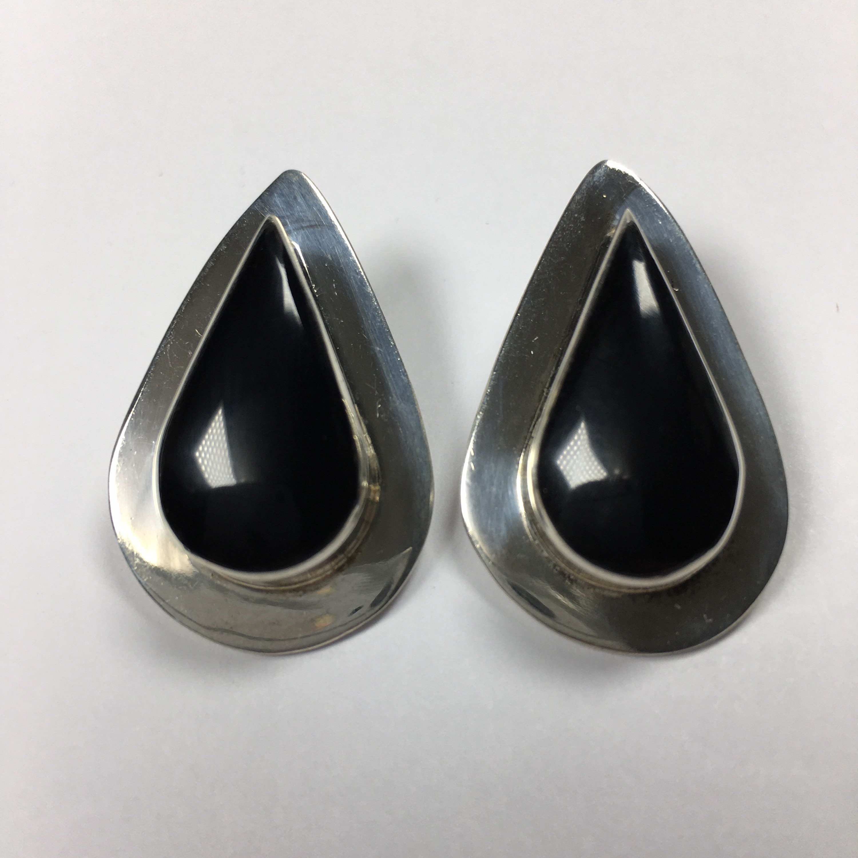 ☆MARS MARK☆ Black Onyx Earring M197 Vintage Earrings Sterling Silver Black Onyx Teardrop Mexico