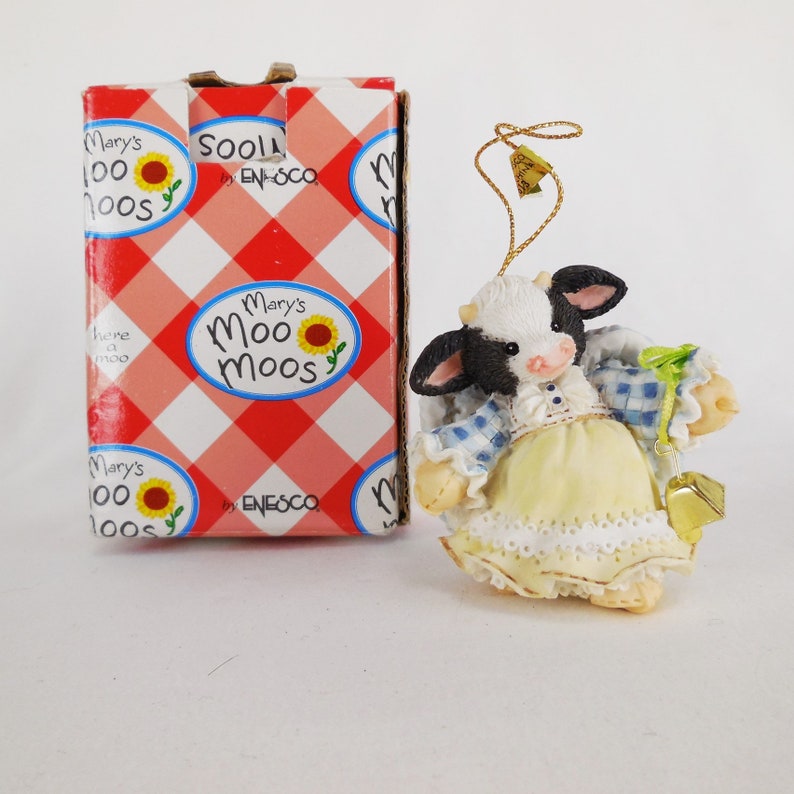 Enesco 1994 Mary/'s Moo Moos Hanging Ornament Angel With Bell 651613