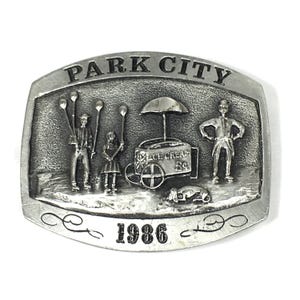 Park City Ice Cream Cart Michael Ricker 1986 Belt Buckle Signed Limited Edition 952 of 2500