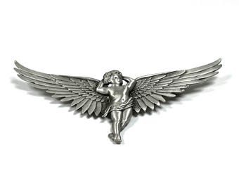 JJ Jonette Signed Brooch Pin Angel with Wide Wing Span 4"