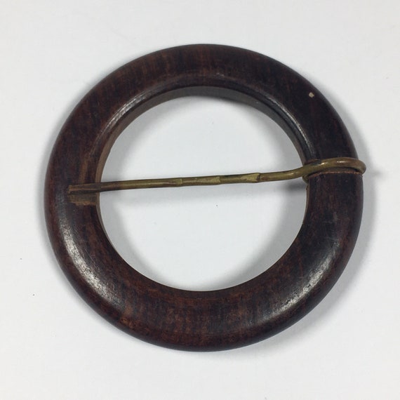 Vintage Round Circle Wood Belt Buckle 3" - image 5