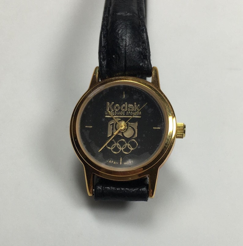1996 KODAK Olympic Sponsor Womens Wrist Watch Leather Band Vintage Working zdjęcie 2