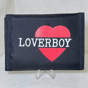 Vintage Loverboy Nylon Wallet Black Canvas Hook and Loop Billfold Bifold