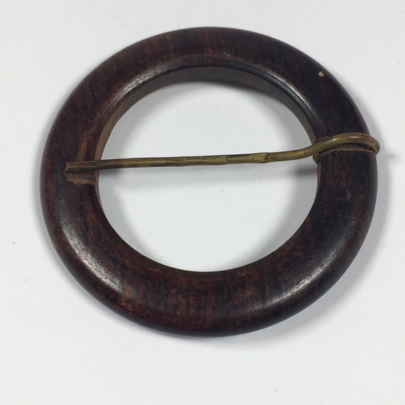 Vintage Round Circle Wood Belt Buckle 3" - image 6