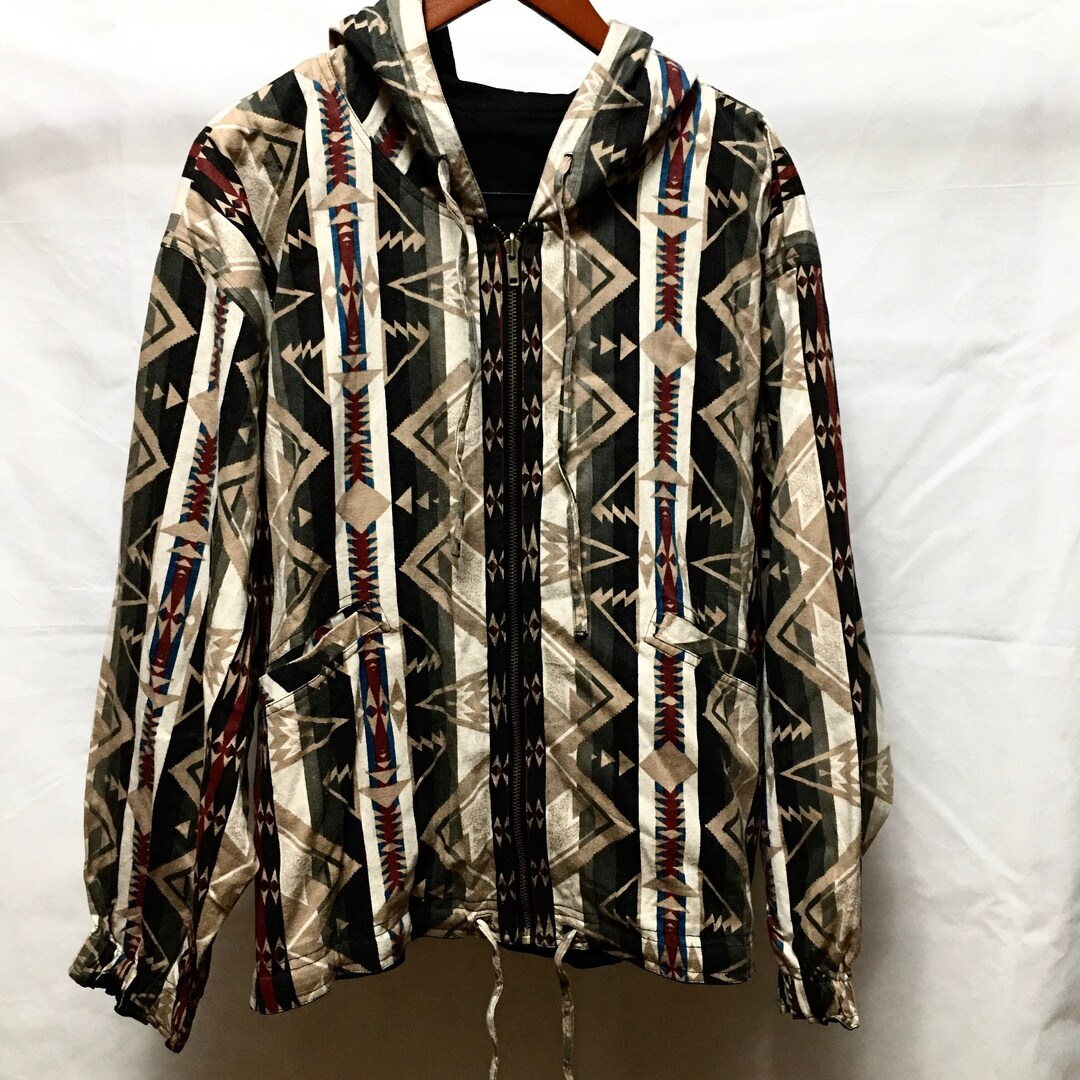 Vintage Aztec Jacket Southwest Print Size Large 100% Cotton Hooded ...