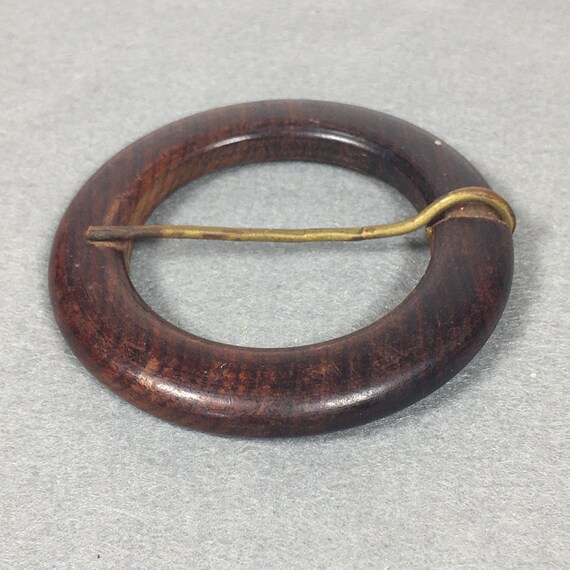 Vintage Round Circle Wood Belt Buckle 3" - image 3