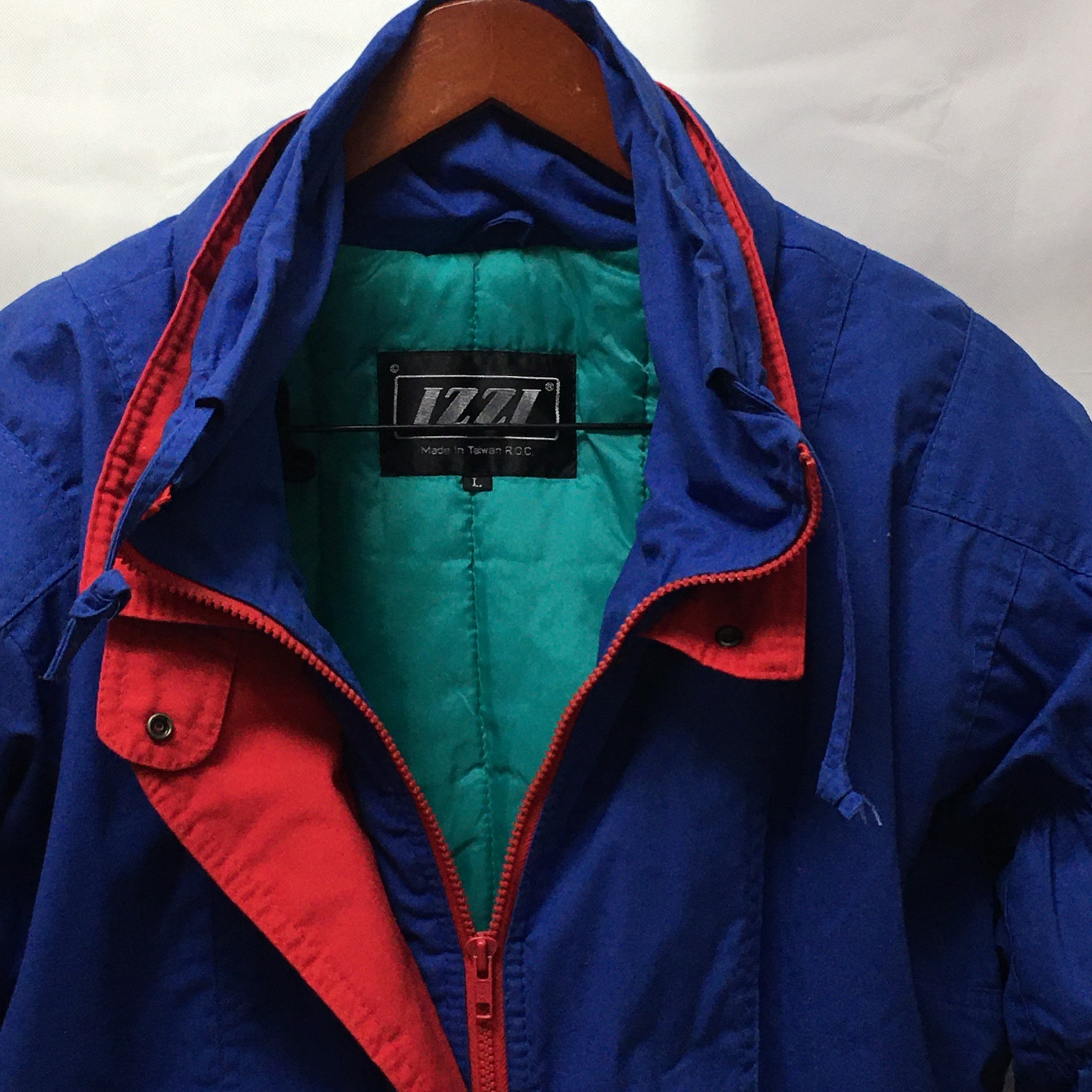 Vintage 80s Izzi Women's L Blue Red Coat Jacket Large Teal Etsy