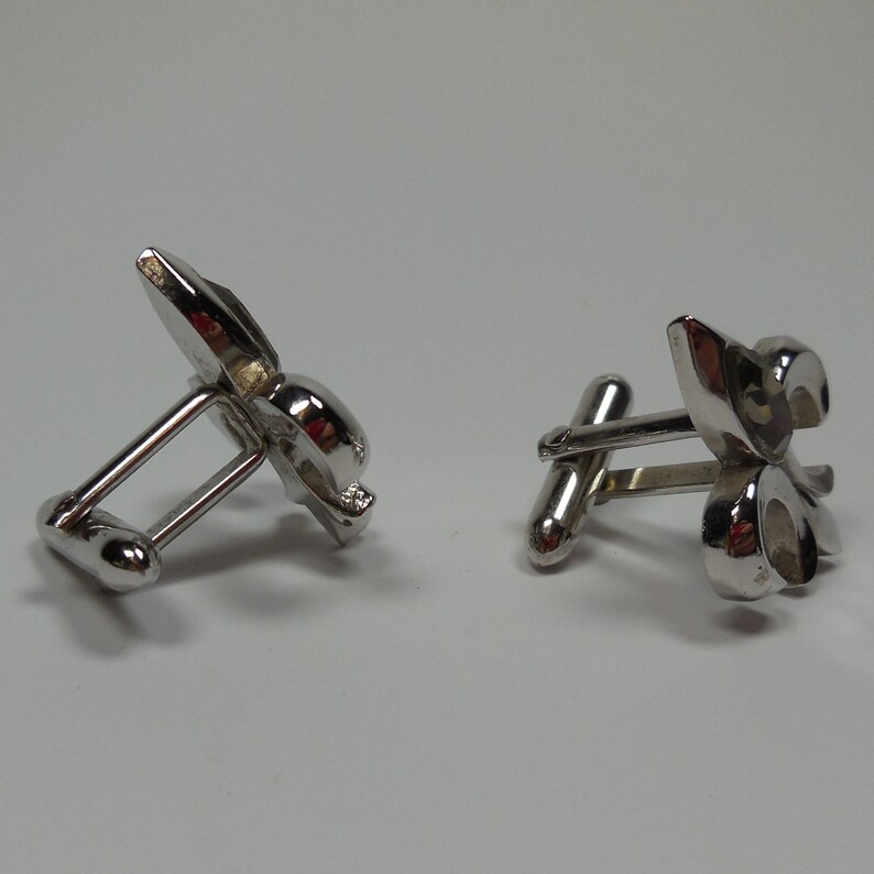 Fleur De Lis Cufflinks With Rhinestone Vintage Swank Silver Tone