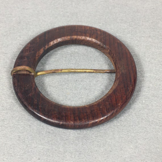 Vintage Round Circle Wood Belt Buckle 3" - image 2