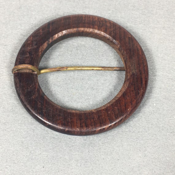 Vintage Round Circle Wood Belt Buckle 3" - image 7