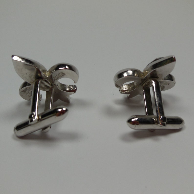 Fleur De Lis Cufflinks With Rhinestone Vintage Swank Silver Tone