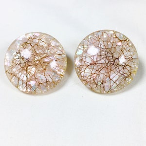 Confetti Lucite Clip on Button Earrings Vintage 1.1"