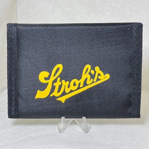 Vintage Stroh&#39;s Beer Nylon Wallet Black Canvas Hook and Loop Billfold Bifold
