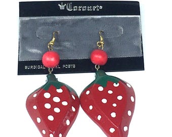 vintage boucles d'oreilles pendantes bohèmes fraises 3,2 pouces rouge blanc vert