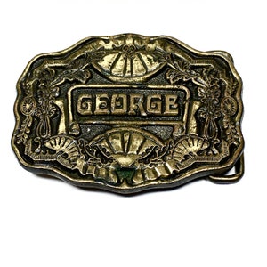 Vintage Oden Inc Belt Buckle George Name Spelled Out 3&quot; X 2.25&quot;