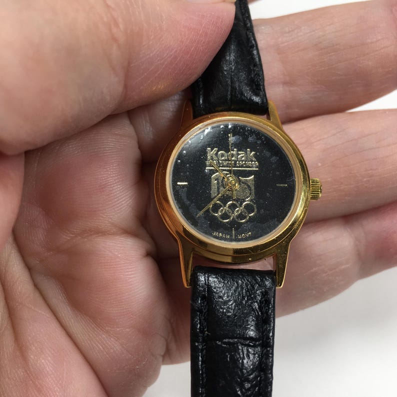 1996 KODAK Olympic Sponsor Womens Wrist Watch Leather Band Vintage Working zdjęcie 3