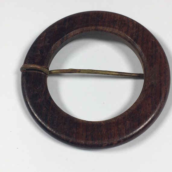 Vintage Round Circle Wood Belt Buckle 3" - image 4