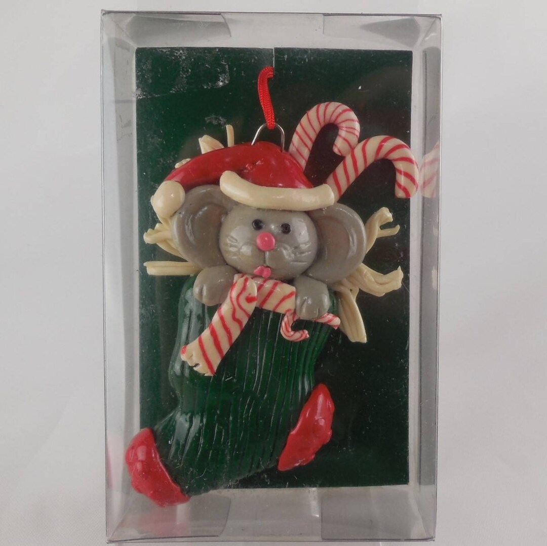 Vintage Enesco Christmas Ornament Mouse in Stocking With Candy Canes Etsy