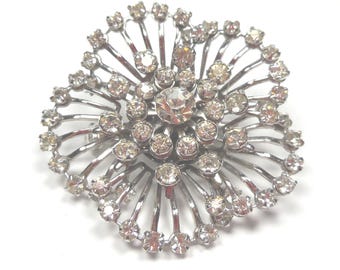 Grande broche vintage en strass transparent de 1,7 po., ensemble de broches, fleur