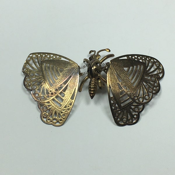 Vintage Trembler Butterfly Pin Brooch  Spring Wings Gold Tone 3.2" X 1.9" Large