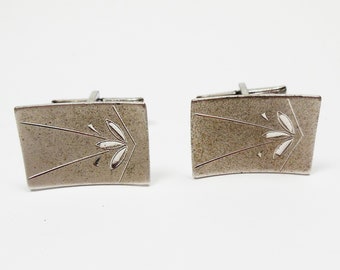 Vintage Sterling Cuff Links Silver Etched Cufflinks Rectangle