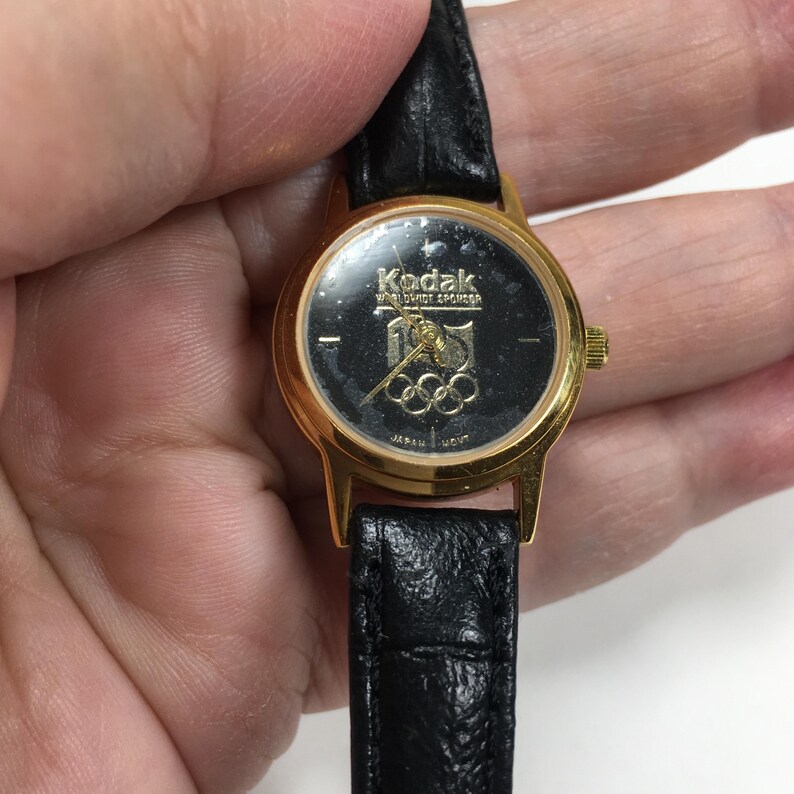 1996 KODAK Olympic Sponsor Womens Wrist Watch Leather Band Vintage Working zdjęcie 4
