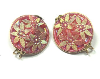 vintage Hillcraft Slide Boucles d'oreilles Aurora Borealis AB irisé verre rouge