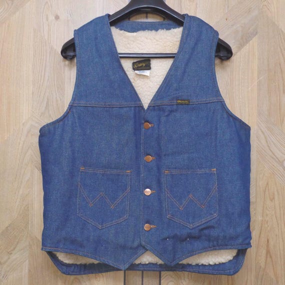 Vintage Wrangler Sherpa Lined Denim Vest, 70s Wes… - image 1