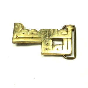 Vintage Belt Buckle Racquet Ball Cut Spelled Out 3.3" X 1.7" Brass