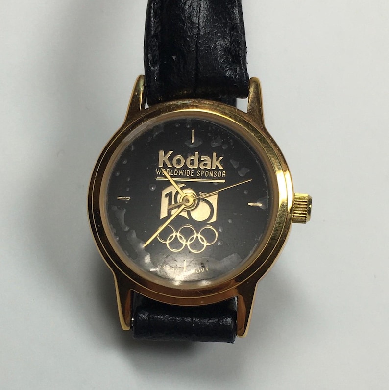 1996 KODAK Olympic Sponsor Womens Wrist Watch Leather Band Vintage Working zdjęcie 1