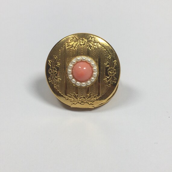 Vintage Avon Coral Lucite Faux Pearl Locket - image 5