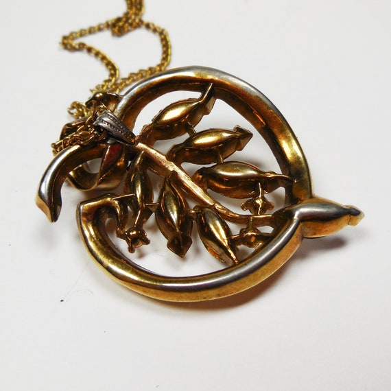 Vintage Pendant Necklace Shiny Gold Tone with Rhi… - image 5