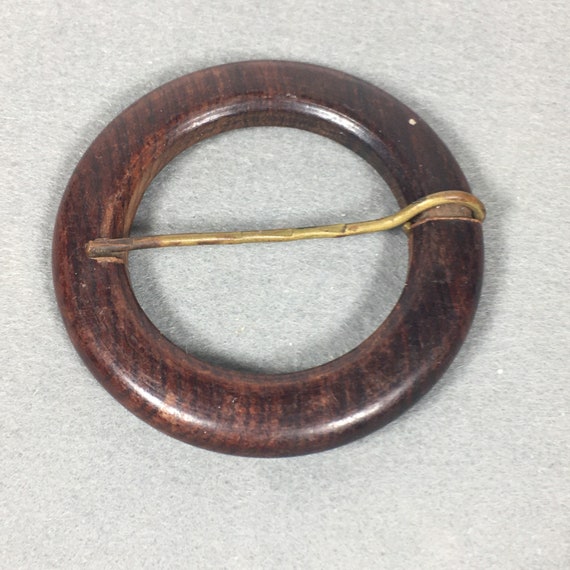 Vintage Round Circle Wood Belt Buckle 3" - image 1